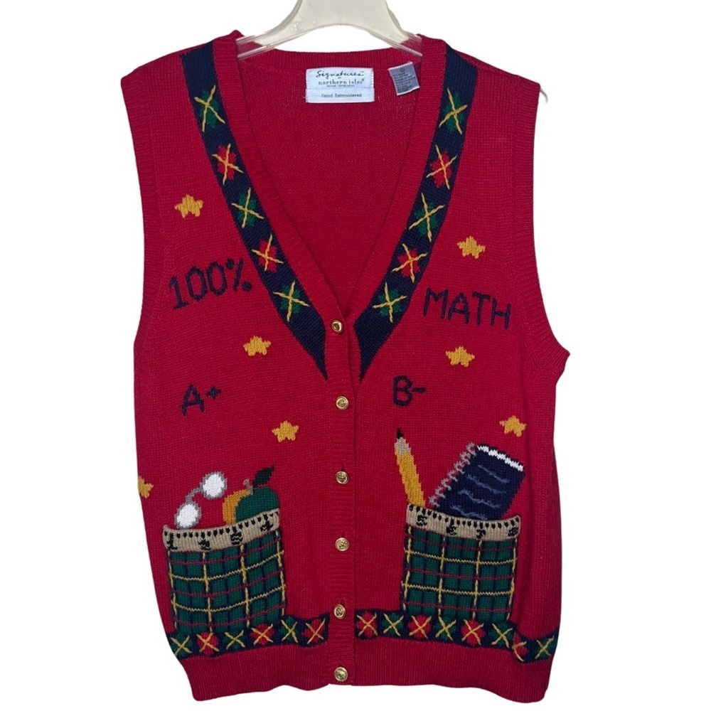 Signature By Northern Isles Vintage Hand Embroidered Sweater Vest V-Neck Large